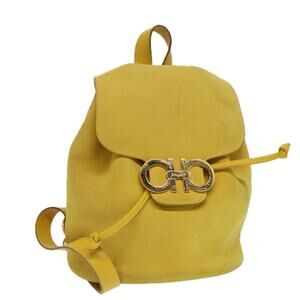 Salvatore Ferragamo Gancini Backpack Suede Yellow Gold